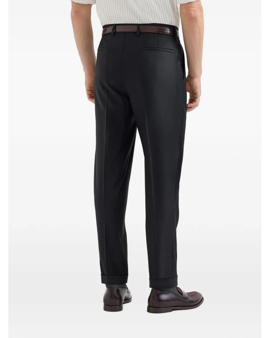 Brunello Cucinelli Black Super 150S Virgin Wool Four Season Batavia Trousers With Pleat for men