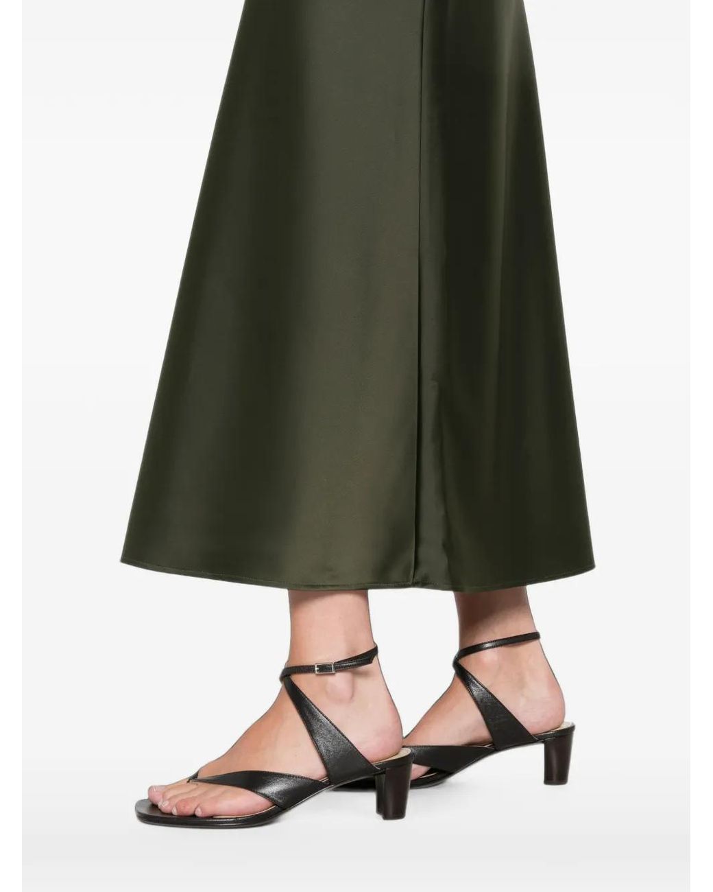 MAISON 123 Green Satin-Finish Flared Maxi Skirt