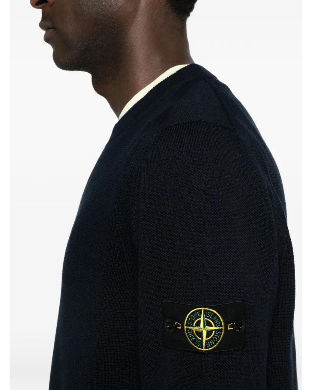 Stone Island Trui Met Logopatch En Ronde Hals in het Black voor heren