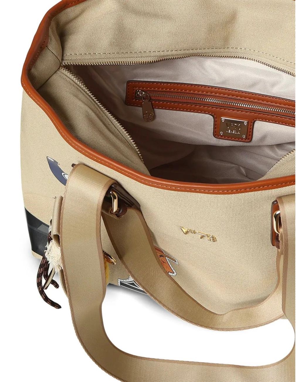 V73 Natural Schultertasche Mit Print