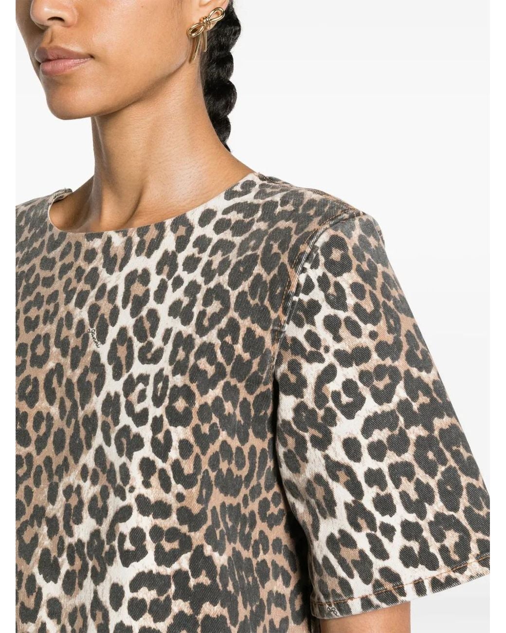Ganni Black Leopard-print Peplum-hem Mini Dress
