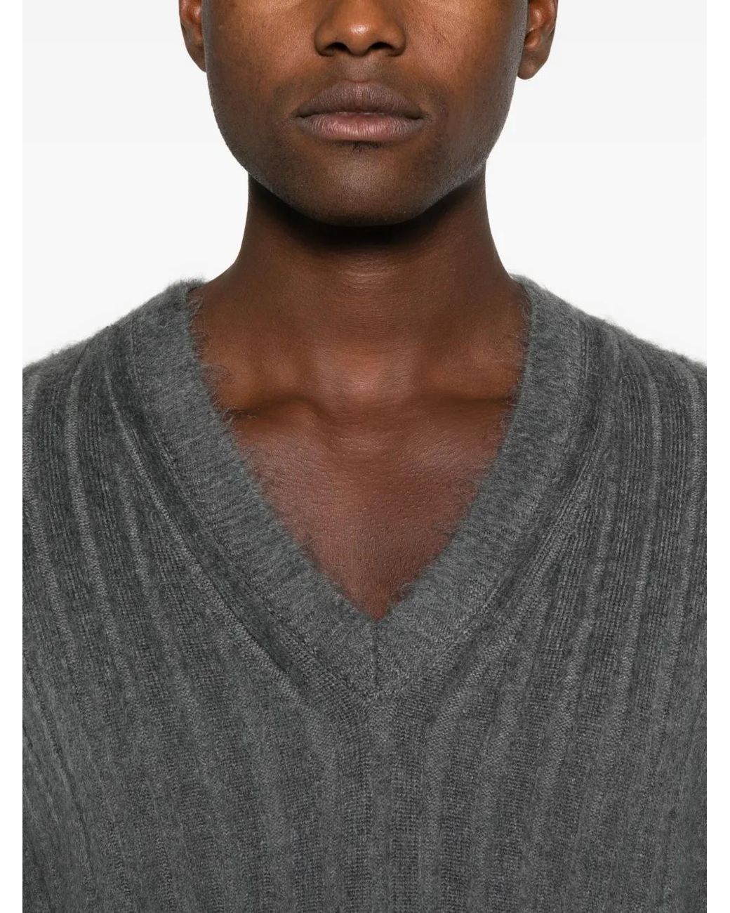 Fendi Gray V-Neck Sweater for men