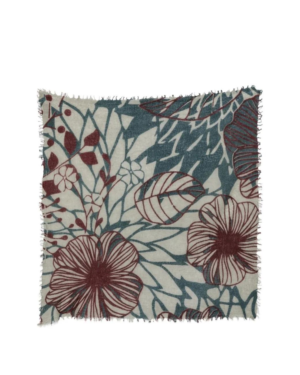 Mouleta Gray Floral-Print Frayed Scarf