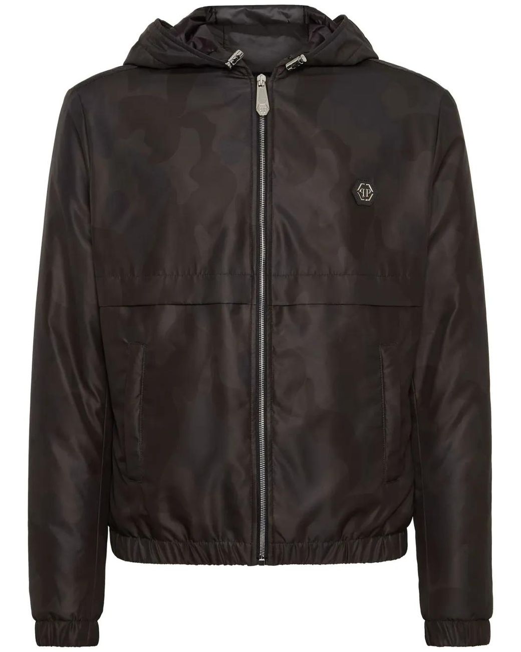 Philipp Plein Black Camouflage-Print Hooded Jacket for men