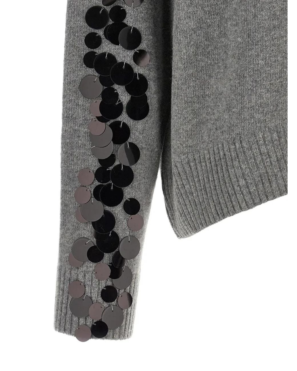 Nude Gray Sequin-Embellished V-Neck Sweater