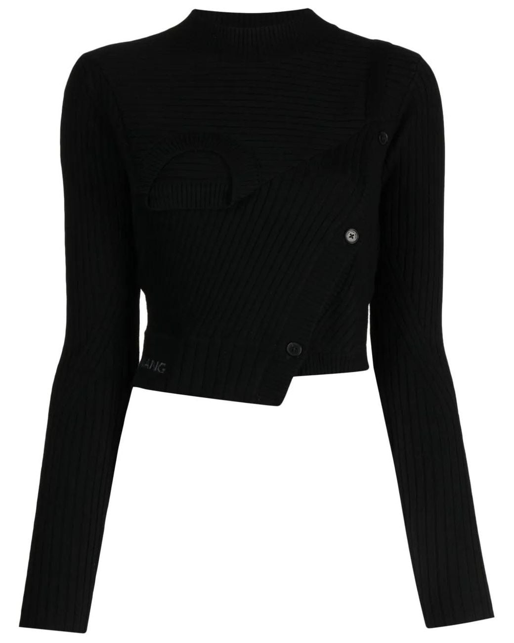 Feng Chen Wang Black Asymmetric Ribbed-Knit Jumper