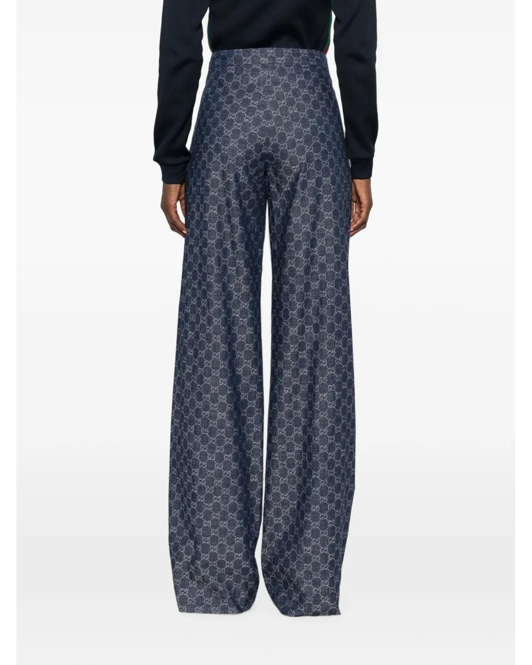 Gucci Blue Gg Cotton Denim Jacquard Trousers