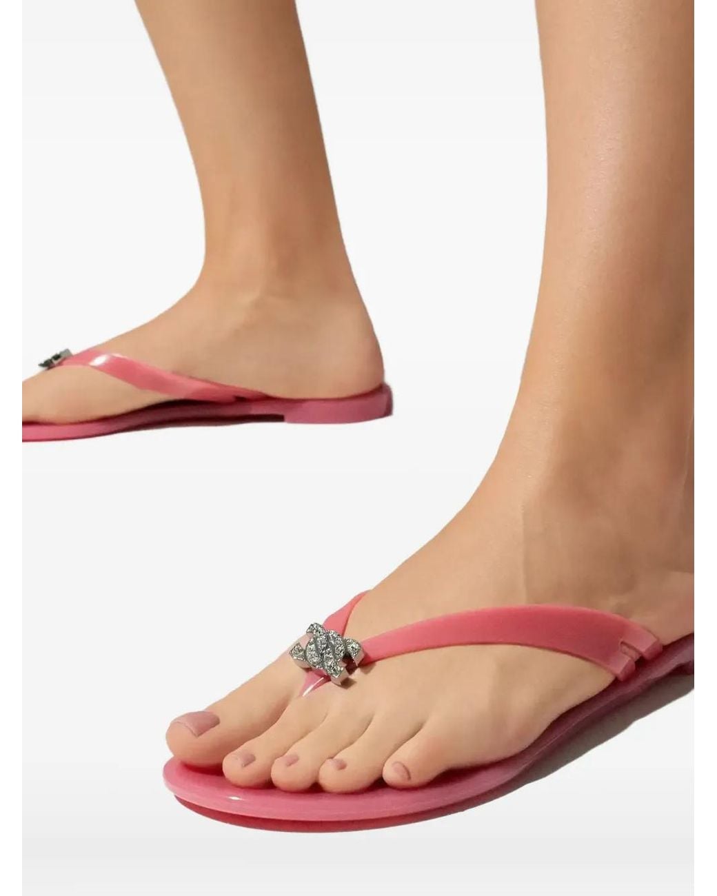 Casadei Pink Jelly Crystal Logo Flip-Flops