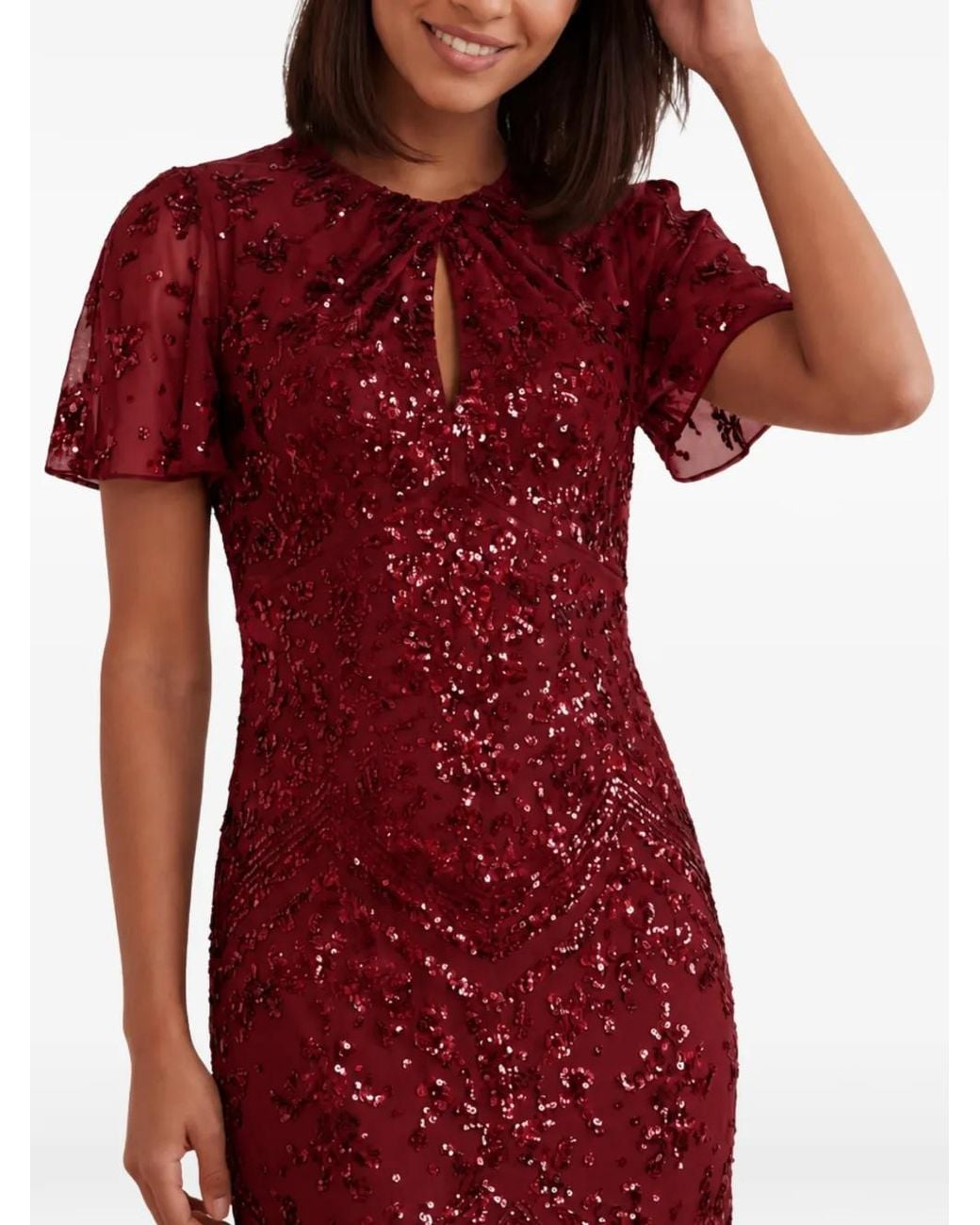 Needle & Thread Red Freya Sequin-Embellished Maxi Gown