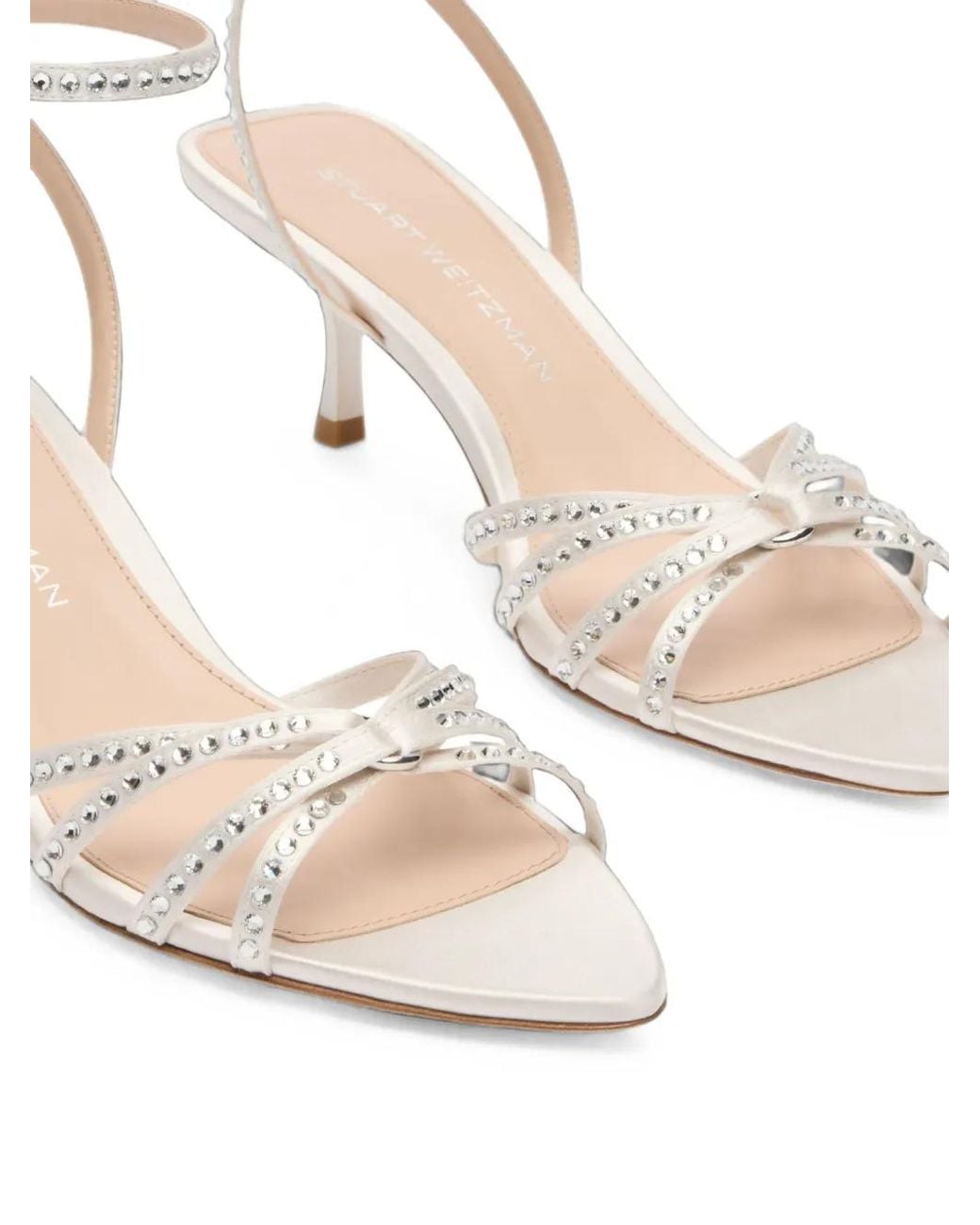 Stuart Weitzman White Carlyle Crystal-Embellished Satin Sandals