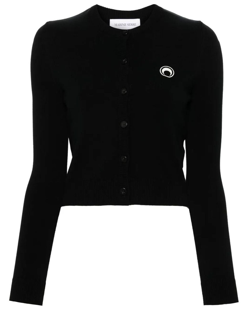 MARINE SERRE Black Fitted Cropped Cardigan With Button-Down Front