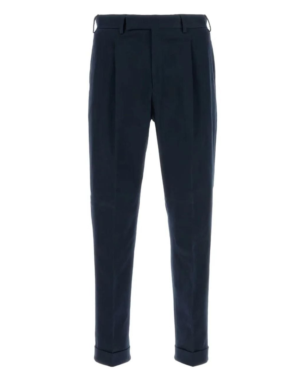 PT Torino Blue Pleated-Cuffed Trousers for men