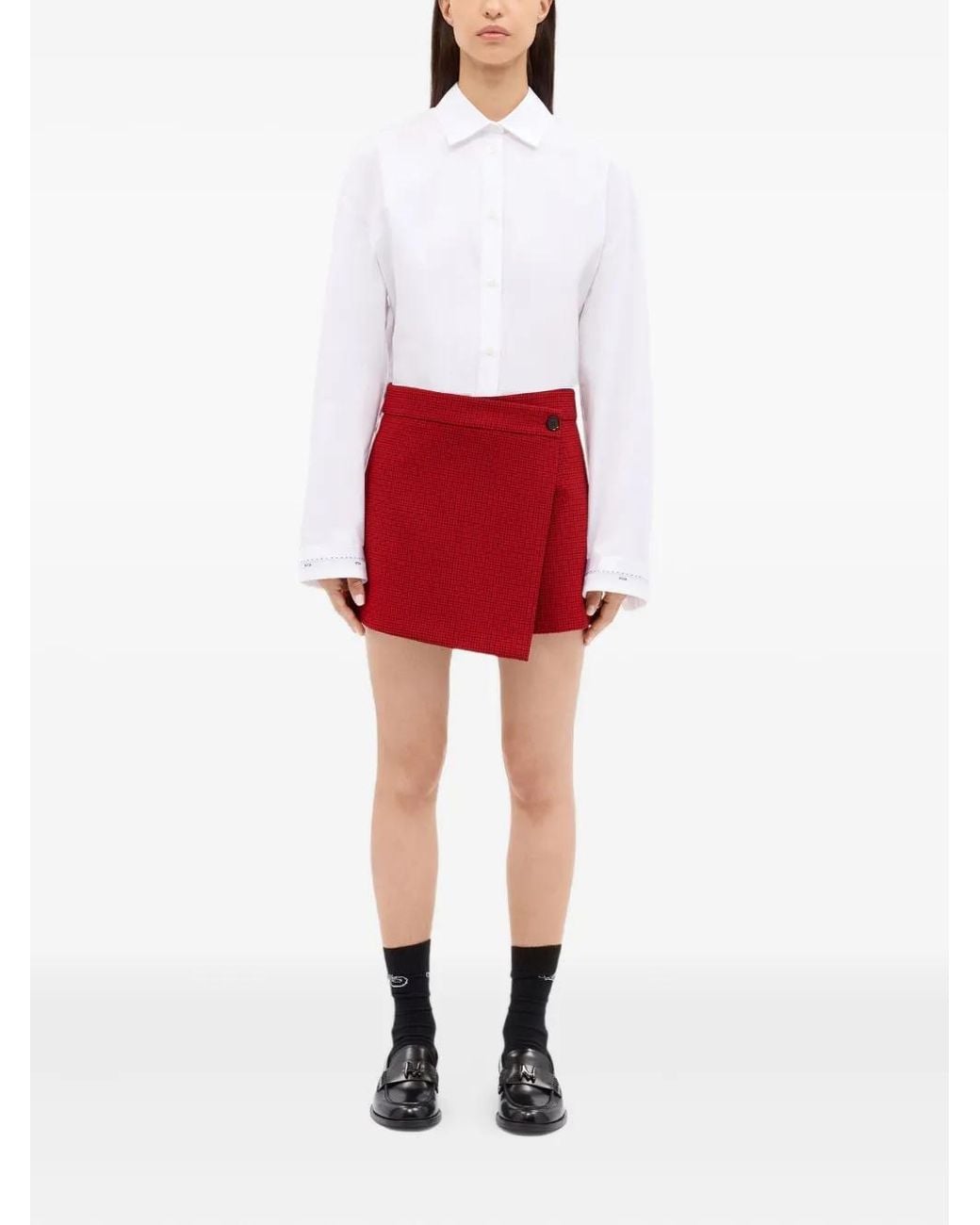 MSGM Red Button-Fastening Wrap Shorts