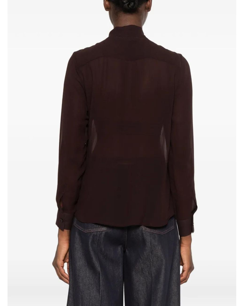 Tagliatore Brown Chemise En Soie À Col Lavallière