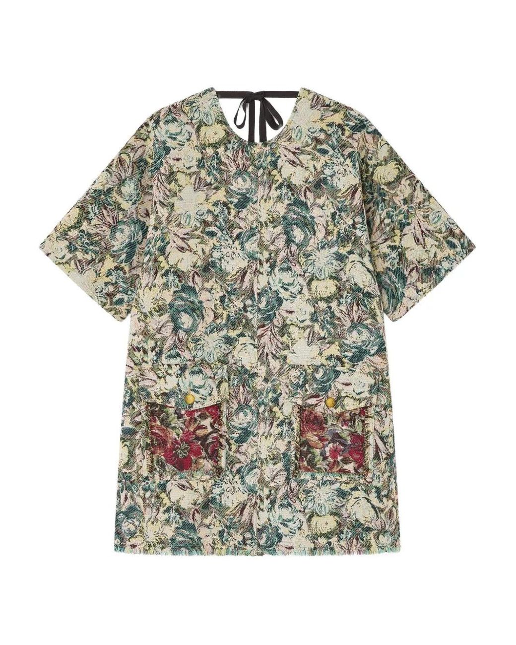 Ganni Gray Mini Tapestry Kimono Dress