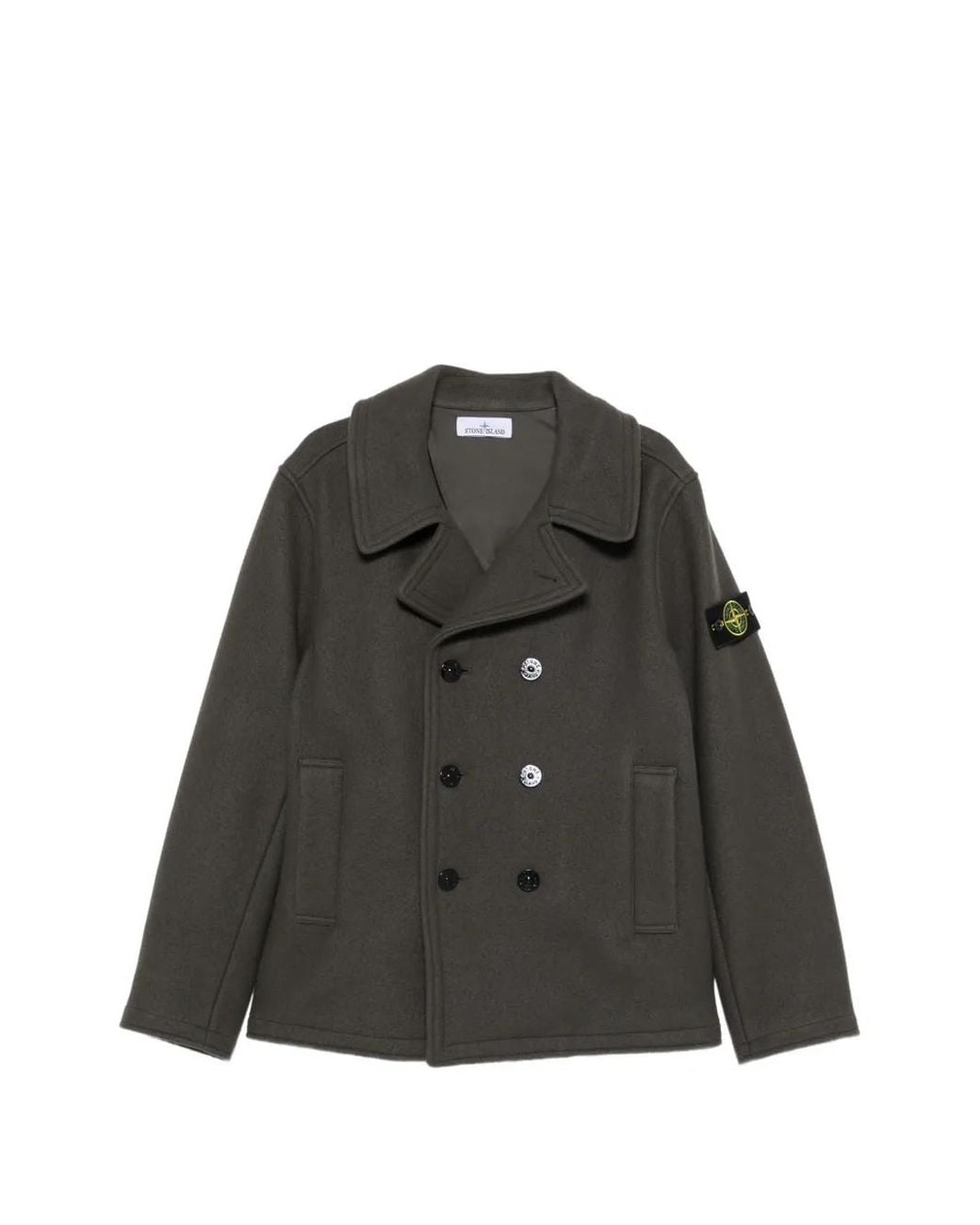 Stone Island Black Double-Breasted Logo-Patch Jacket for men