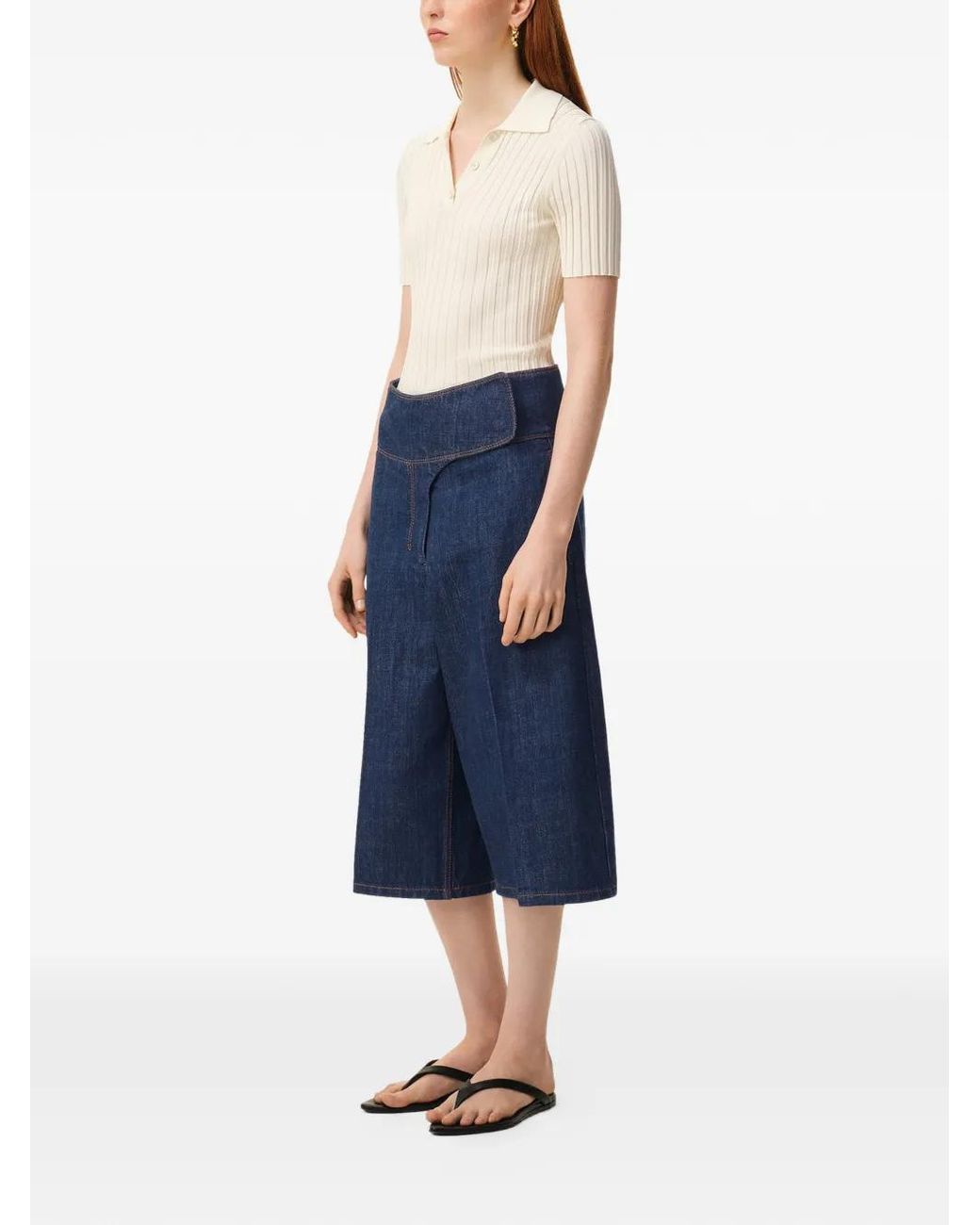 AMI Blue Cotton Wrapped Belted Bermuda Shorts