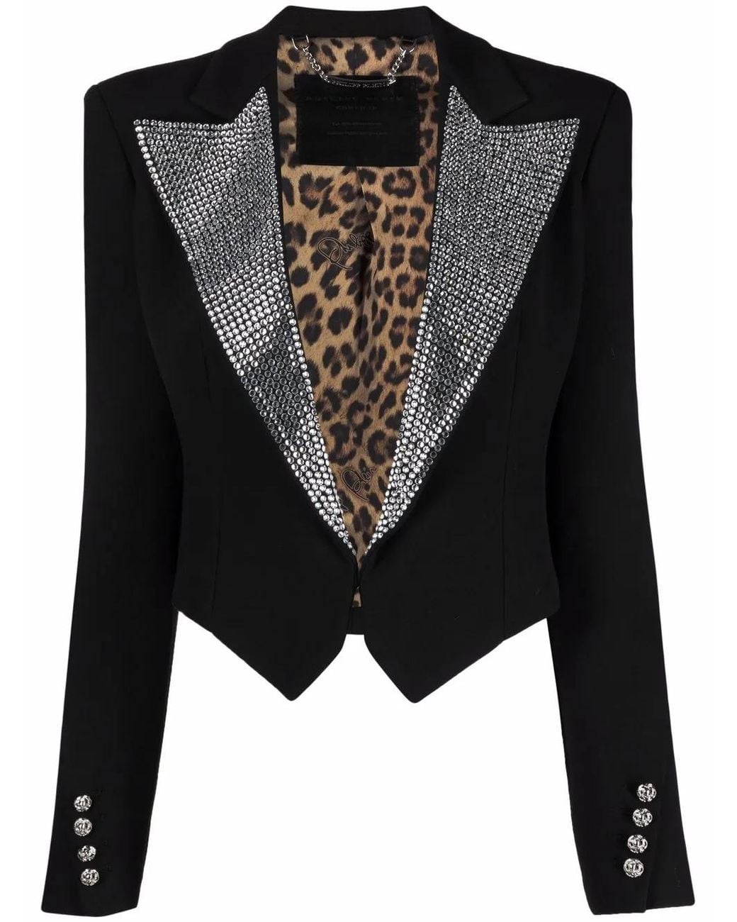 Philipp Plein Black Crystal-Embellished Cropped Blazer