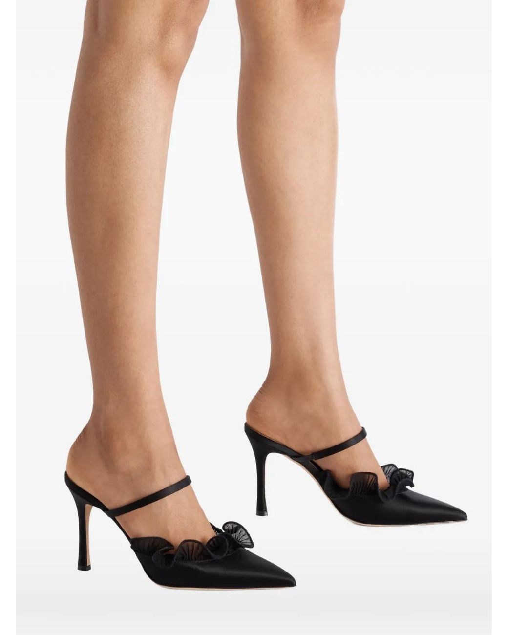 Malone Souliers Black Cecile Bow-Detail Ruffled Mules
