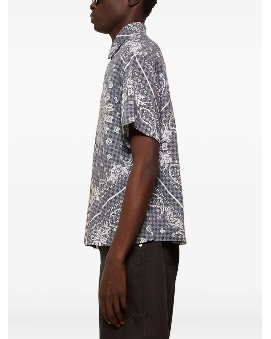 Rhude Gray Bandana-Print Gingham-Pattern Shirt for men