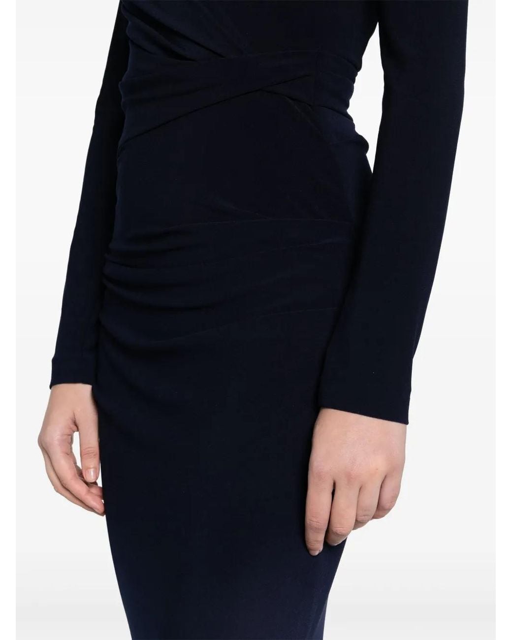 Talbot Runhof Blue Draped Crepe Maxi Dress