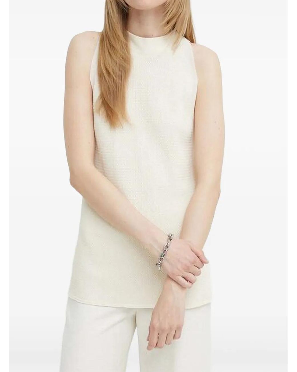 Bruuns Bazaar White Side-Slit High-Neck Blouse