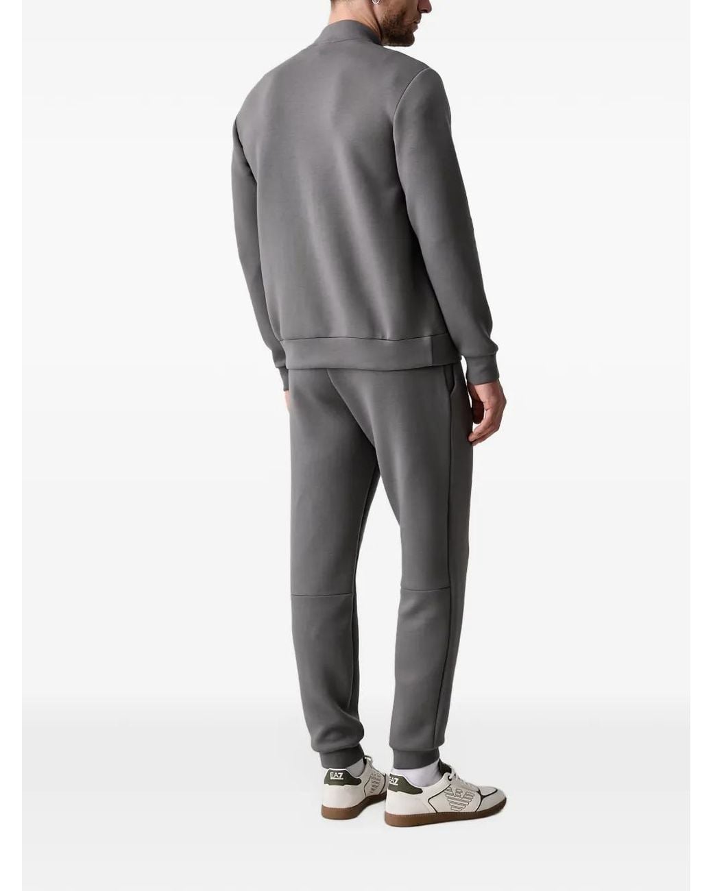 EA7 Gray Logo-Patch Zip-Up Jersey Tracksuit for men