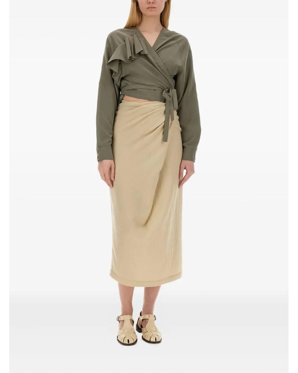 Alysi Green Ruffle-Detail Wrap Top