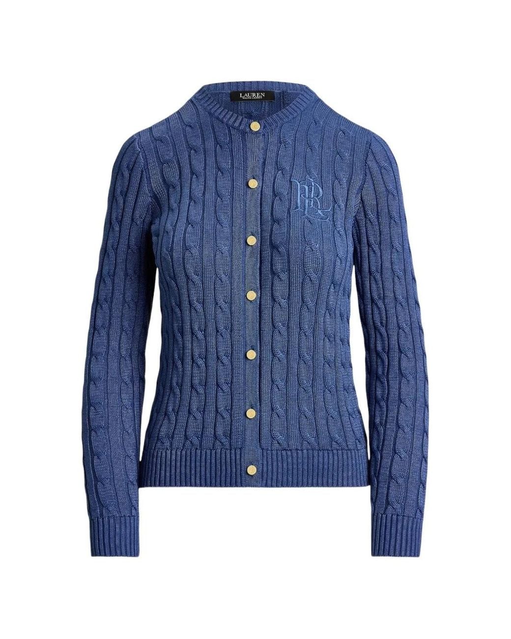 Ralph Lauren Blue Cable-Knit Logo-Embroidered Cardigan