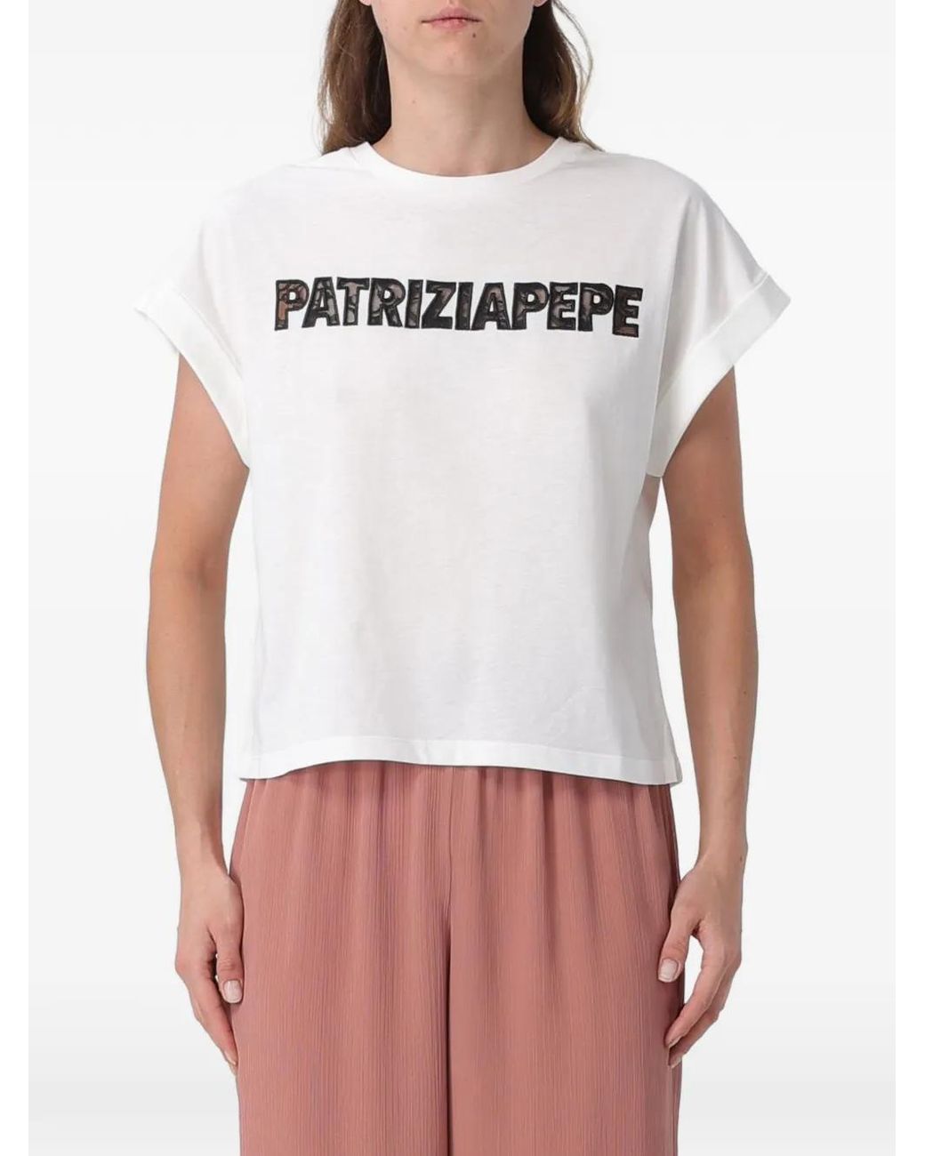 Patrizia Pepe White Logo-Patch Cap-Sleeve T-Shirt