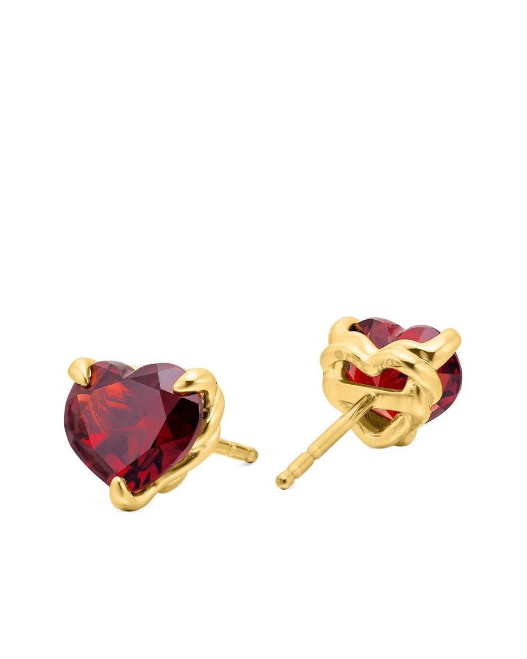 David Yurman Metallic 18Kt Chatelaine Heart Garnet Stud Earrings (8Mm)