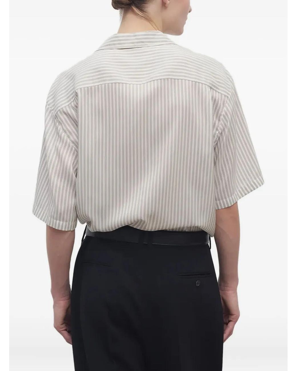 The Row White Striped Short-Sleeve Shirt