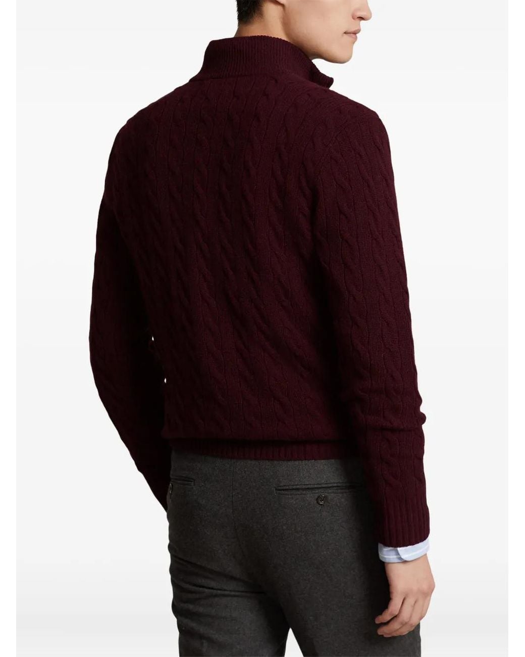 Polo Ralph Lauren Red Cashmere Blend Quarter Zip Cable Knit Jumper for men