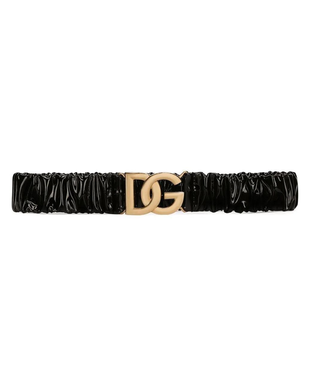 Dolce & Gabbana Black Dg-Logo Patent Leather Belt