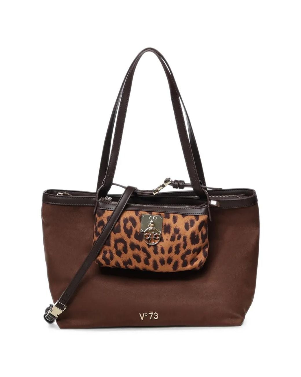 V73 Brown Leopard-Print Pouch Tote Bag