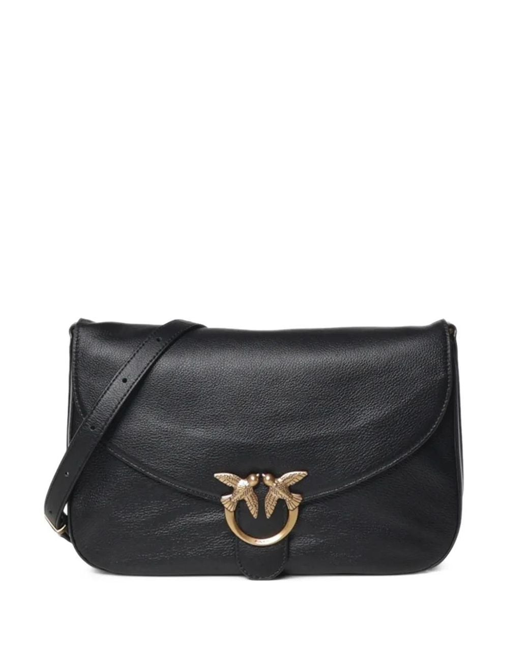 Pinko Black Love Birds Leather Shoulder Bag