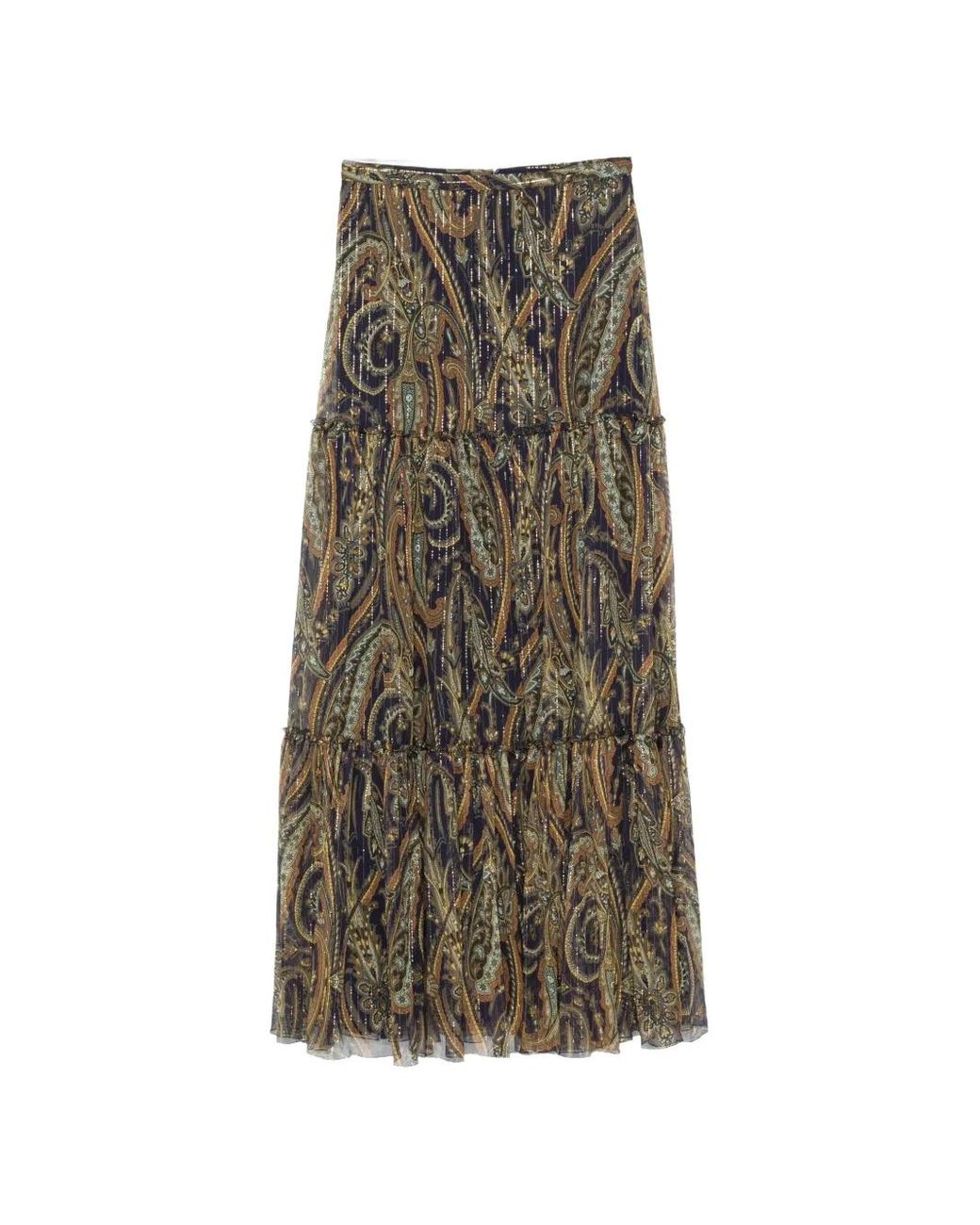 Etro Natural Paisley-Print Tiered Maxi Skirt