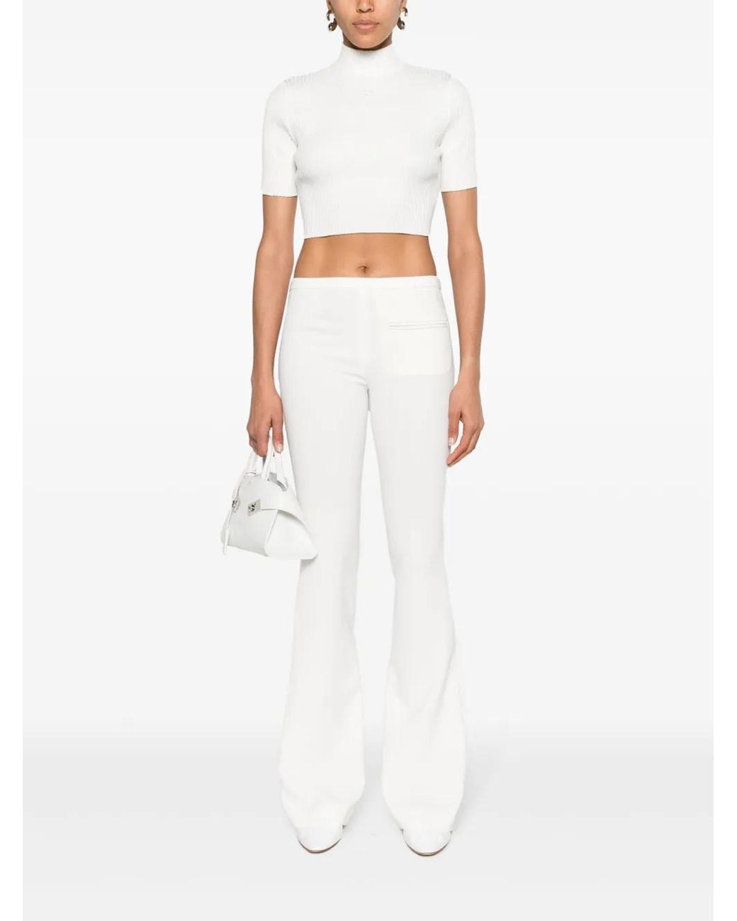 Courreges White Mock-Neck Ribbed Top