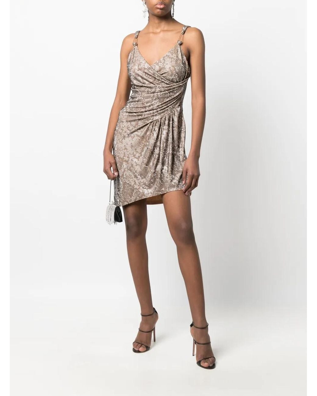 Philipp Plein Natural Python-Print Embellished Mini Dress