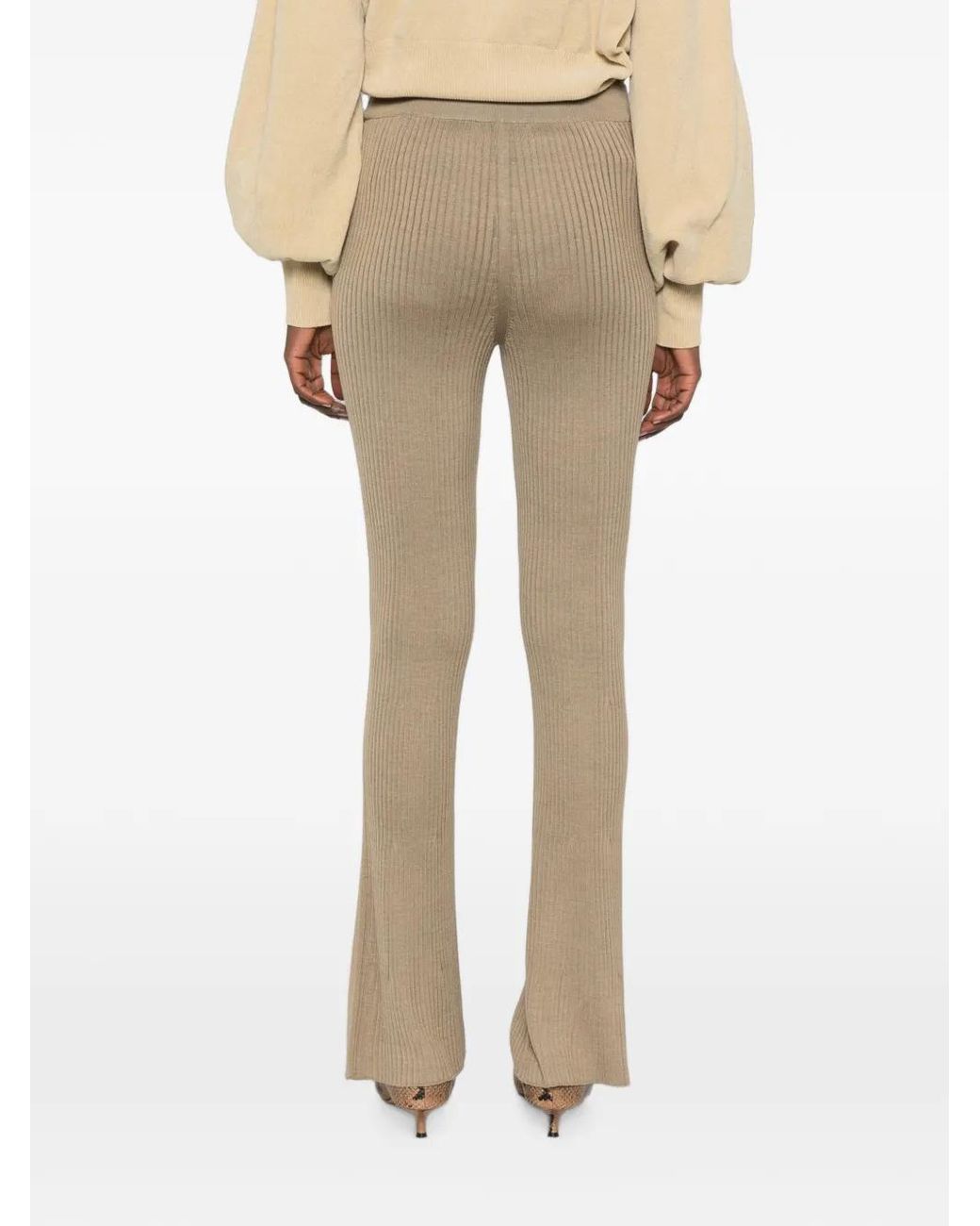 Bompard Natural Rib-Knit High-Waisted Palazzo Pants