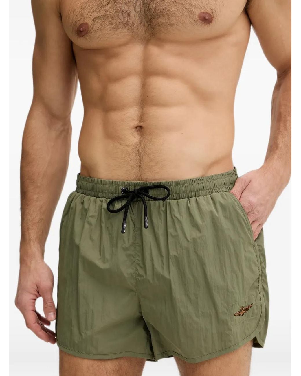 Aeronautica Militare Green Logo-Embroidered Drawstring Swim Shorts for men