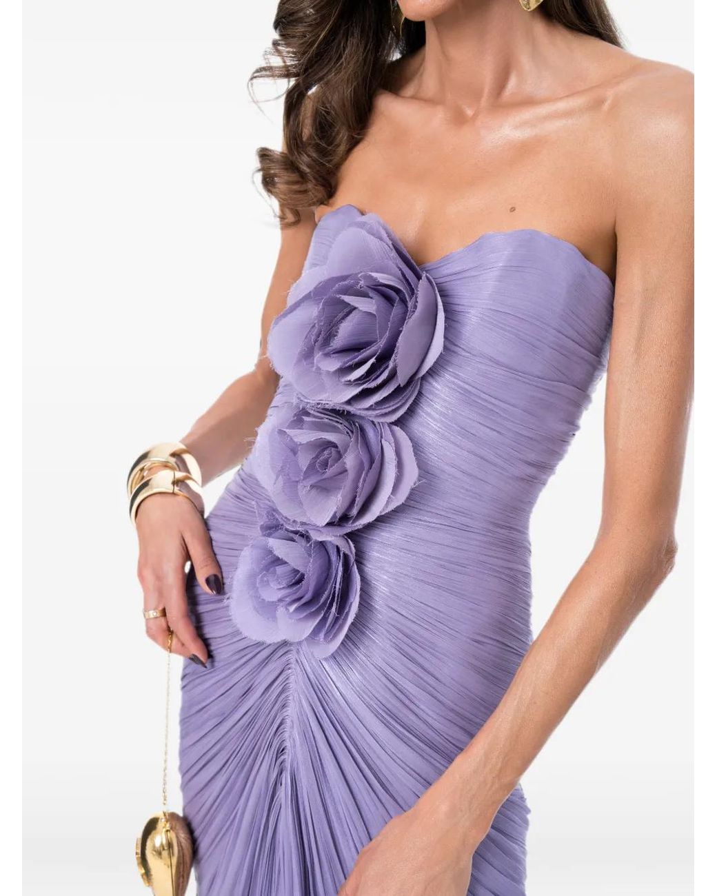 Ana Radu Purple Orchid Rose Appliqué Gown