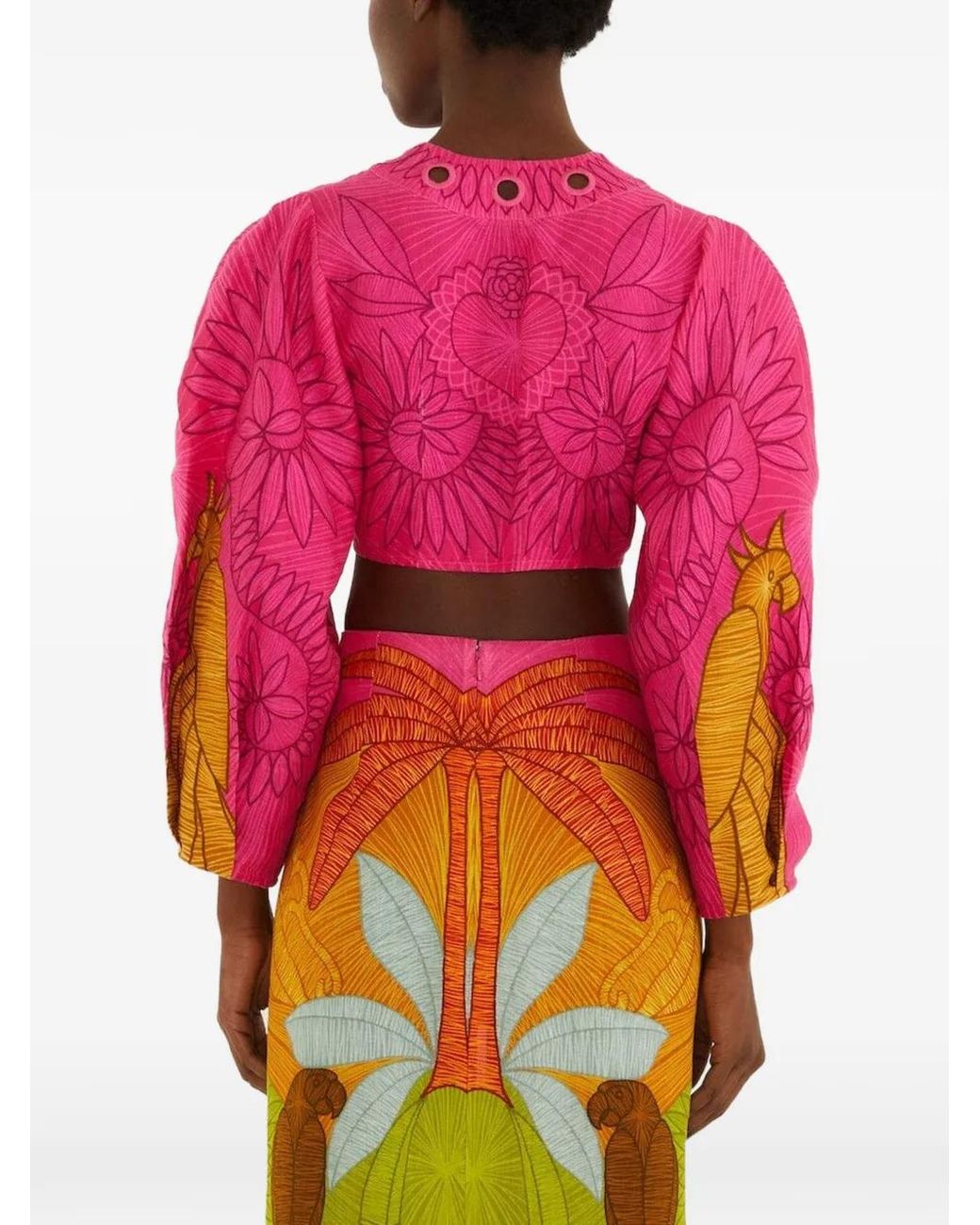 Farm Rio Pink Usiacuri Euroflax Linen Eyelet Blouse