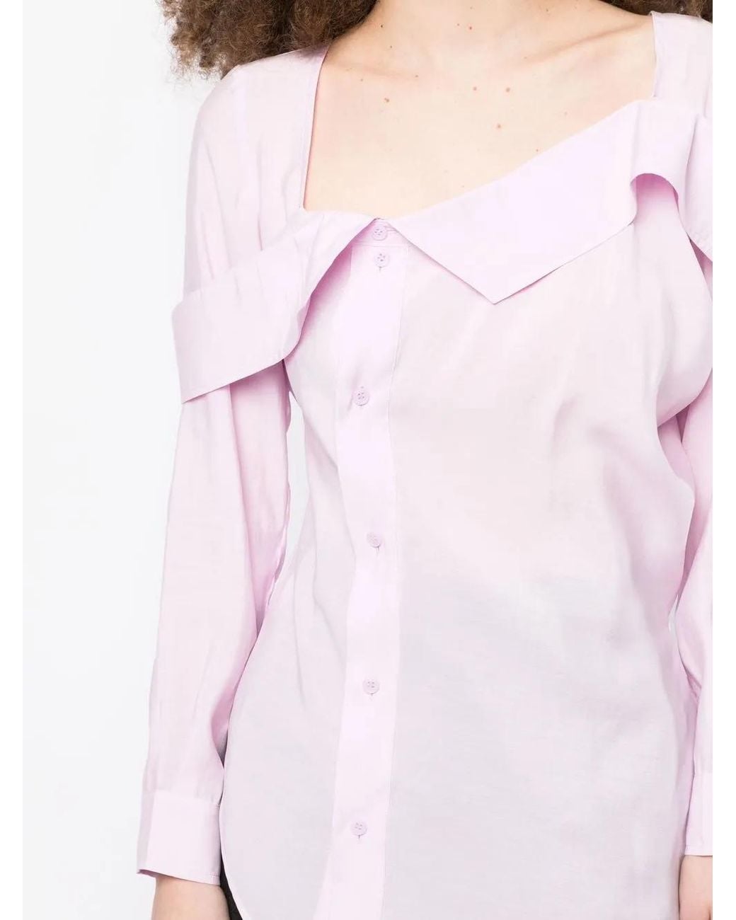 Pushbutton Pink Asymmetric-Neck Button-Up Shirt