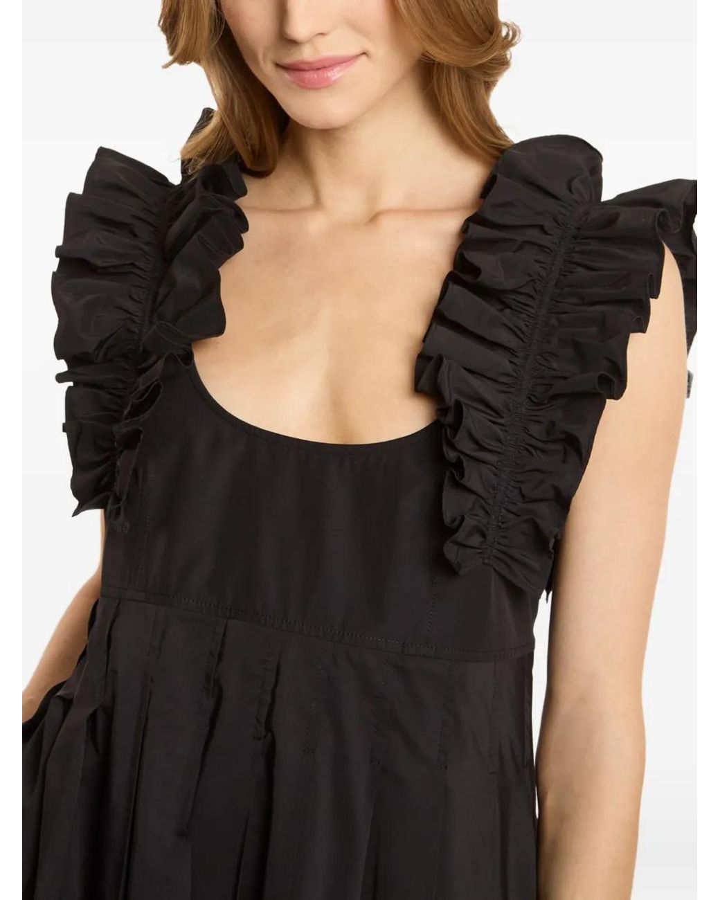 Cinq À Sept Black Ruffled Pleated Dress