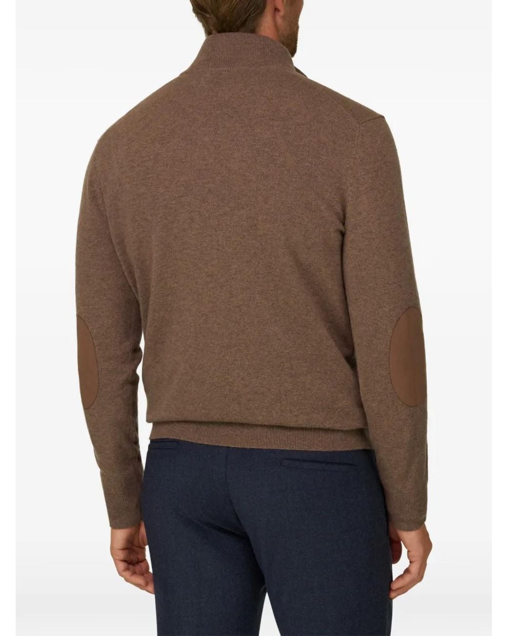 Boggi Brown Pull En Cachemire Et Laine À Col Roulé Zippé Et Fini Chiné for men