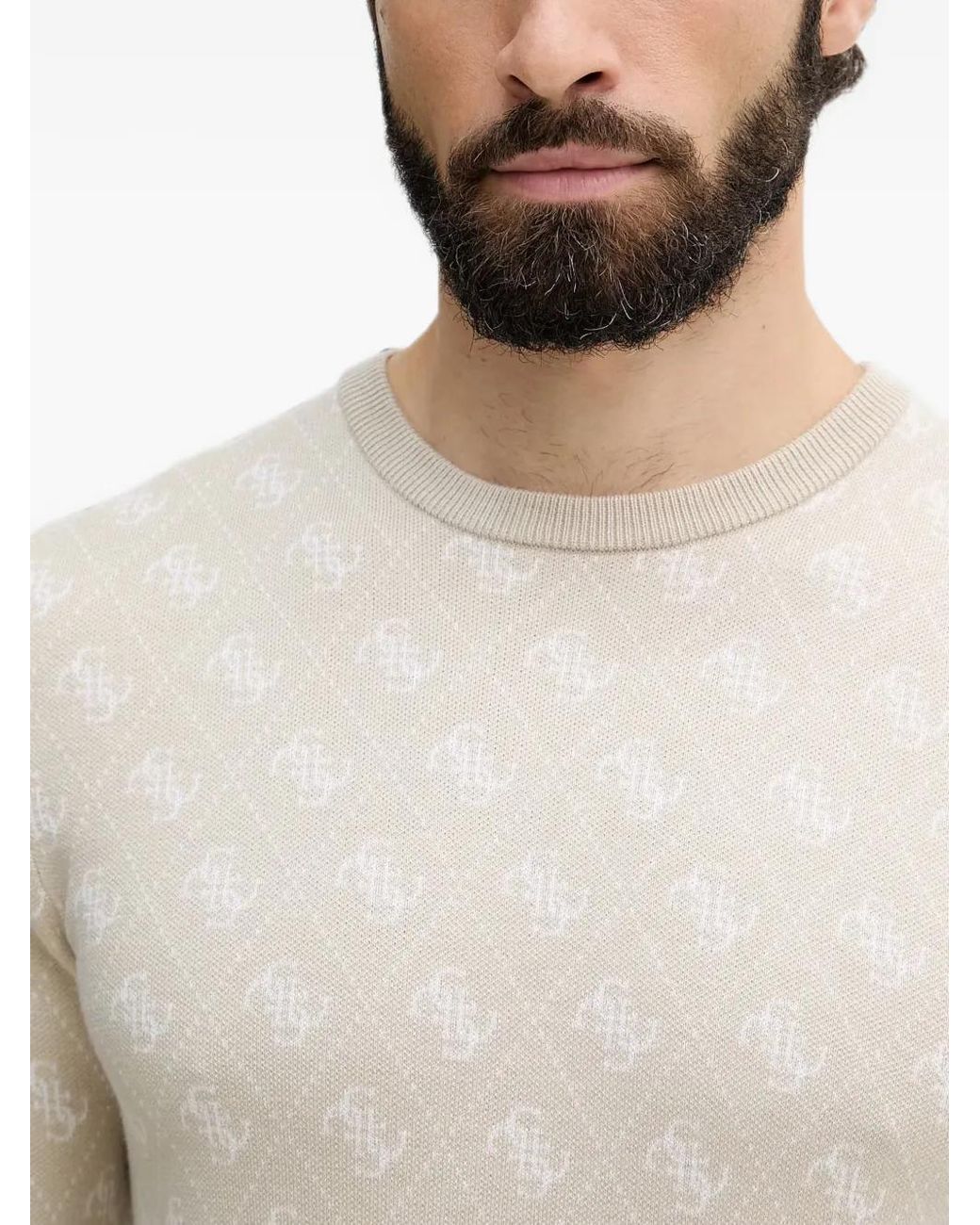 Guess White Logo-Jacquard Sweater for men