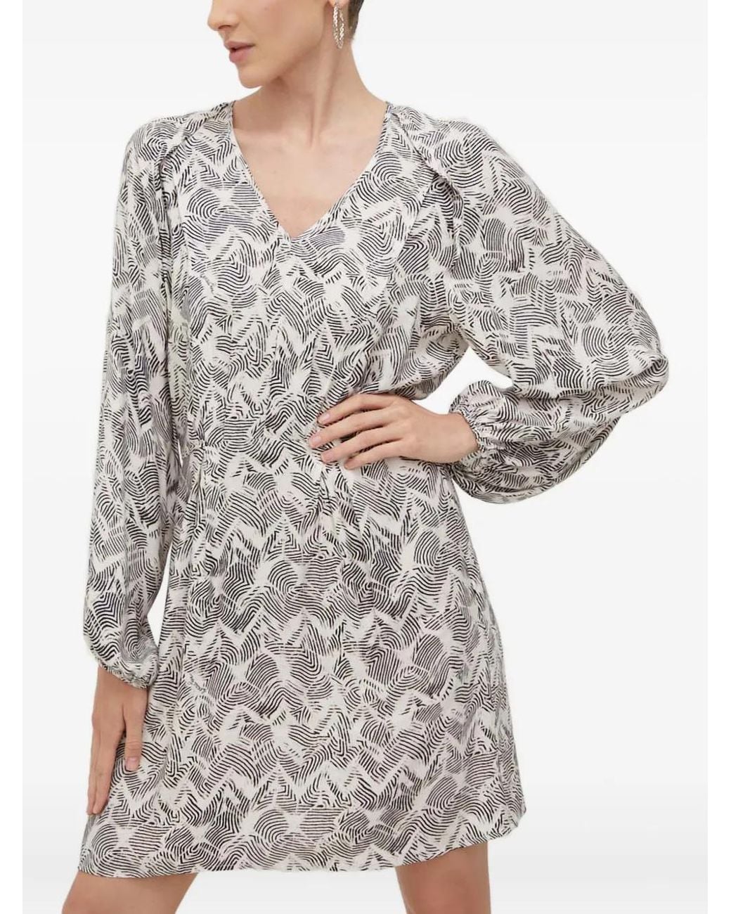 Patrizia Pepe Gray V-Neck Patterned Mini Dress