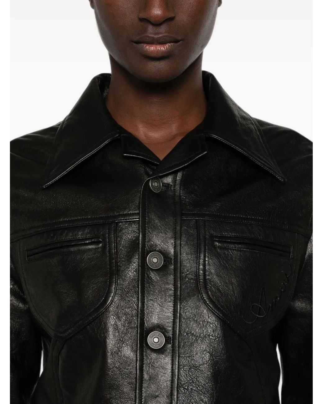 Amiri Black Button-Up Leather Jacket