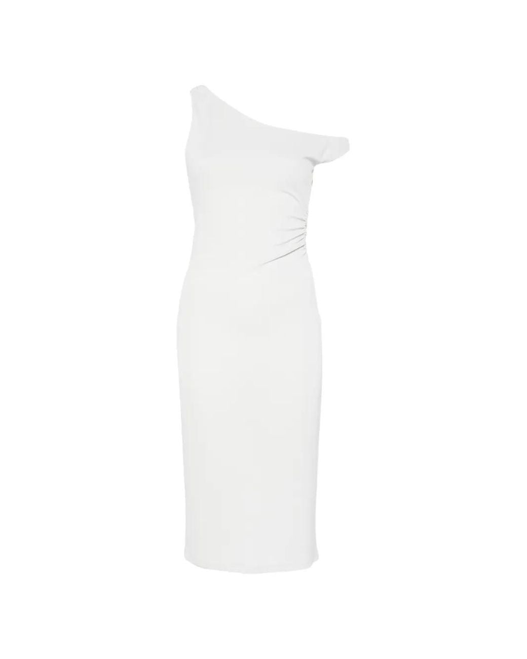 Patrizia Pepe White Robe Mi-Longue Drapée À Une Épaule